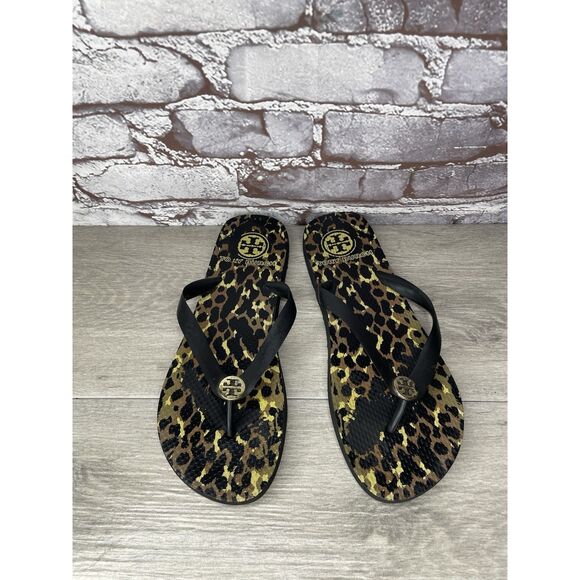 Tory Burch Animal Leopard Cheetah Print Black FlipFlops Sandals Women 9M US/40EU - Picture 8 of 16